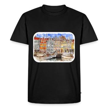 Copenhague Danemark Aquarelle Sketch Illustration - T-shirt Premium bio Homme - noir - Devant - Nico (187cm)