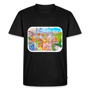 Barcelone Espagne Aquarelle Esquisse Dessinée Illustrati - T-shirt Premium bio Homme - noir - Devant - Nico (187cm)