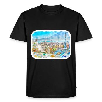 Barcelone Espagne Aquarelle Esquisse Dessin Dessin - T-shirt Premium bio Homme - noir - Devant - Nico (187cm)