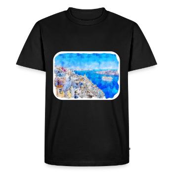 Santorin Grèce Aquarelle Esquisse Dessin Dessin - T-shirt Premium bio Homme - noir - Devant - Nico (187cm)