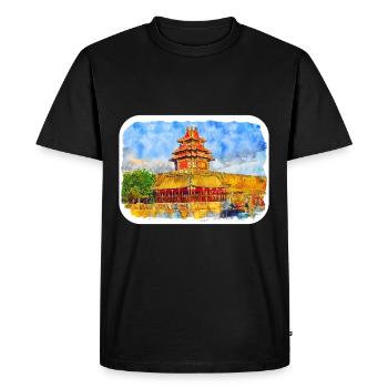 Illustration de l’esquisse à l’aquarelle de Pékin - T-shirt Premium bio Homme - noir - Devant - Nico (187cm)