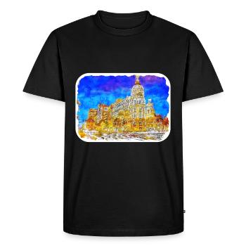 Madrid Espagne Aquarelle Esquisse Dessinée Peinture - T-shirt Premium bio Homme - noir - Devant - Nico (187cm)