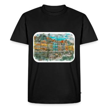 Copenhague Danemark Aquarelle Sketch Illustration - T-shirt Premium bio Homme - noir - Devant - Nico (187cm)