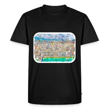 Zurich Suisse Aquarelle Esquisse Dessinée Paintin - T-shirt Premium bio Homme - noir - Devant - Nico (187cm)