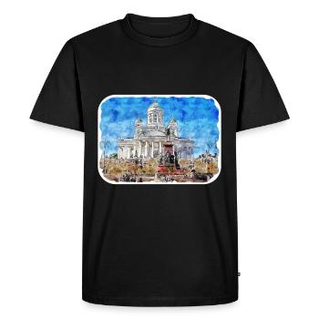 Helsinki Finland Watercolor Sketch Illustration - Men's Premium Organic T-Shirt - black - Front - Nico (187cm)