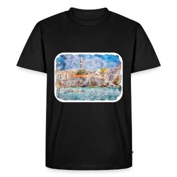 Montenegro Landmark Watercolor Sketch Illustration - Men's Premium Organic T-Shirt - black - Front - Nico (187cm)