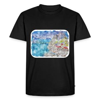 Norvège croquis aquarelle illustration dessinée à la main - T-shirt Premium bio Homme - noir - Devant - Nico (187cm)