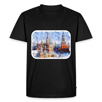 Moscou Russie Aquarelle Esquisse Dessin Dessiné - T-shirt Premium bio Homme - noir - Devant - Nico (187cm)