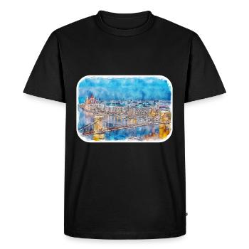 Budapest Hungary Watercolor Sketch Illustration - Men's Premium Organic T-Shirt - black - Front - Nico (187cm)