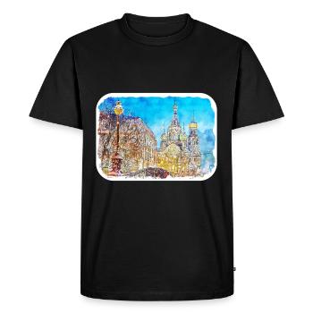 Saint-Pétersbourg Russie Croquis Aquarelle Dessiné Illus - T-shirt Premium bio Homme - noir - Devant - Nico (187cm)