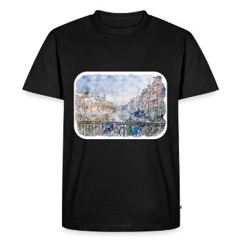 Amsterdam Pays-Bas Aquarelle Esquisse Dessinée Douleur - T-shirt Premium bio Homme - noir - Devant - Nico (187cm)