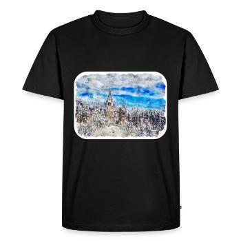 Roumanie Landmark Aquarelle Esquisse Dessin de peinture - T-shirt Premium bio Homme - noir - Devant - Nico (187cm)