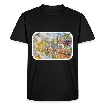 Amsterdam Netherlands Watercolor Sketch Drawing - Men's Premium Organic T-Shirt - black - Front - Nico (187cm)