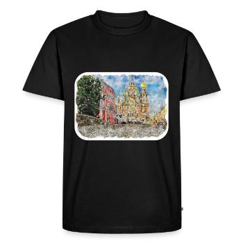 Saint-Pétersbourg Russie Aquarelle Esquisse Dessinée Drawi - T-shirt Premium bio Homme - noir - Devant - Nico (187cm)