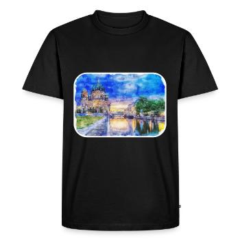 Berlin Allemagne Aquarelle Esquisse Dessinée Peinture - T-shirt Premium bio Homme - noir - Devant - Nico (187cm)