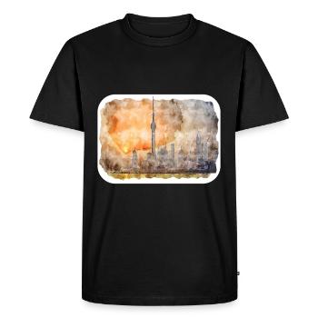 Shanghai Chine Aquarelle Sketch Illustration - T-shirt Premium bio Homme - noir - Devant - Nico (187cm)