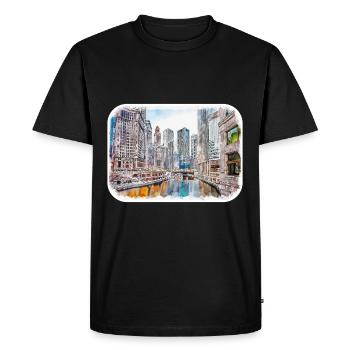 Chicago USA Watercolor Sketch Drawn Illustration - Men's Premium Organic T-Shirt - black - Front - Nico (187cm)