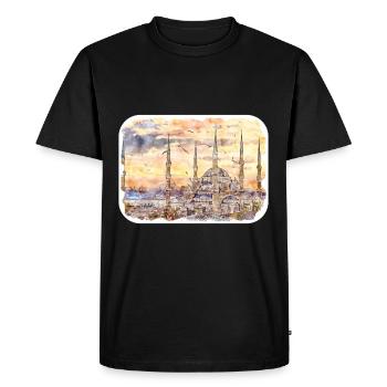 Dinde Aquarelle Esquisse Dessinée à la main Illustration - T-shirt Premium bio Homme - noir - Devant - Nico (187cm)