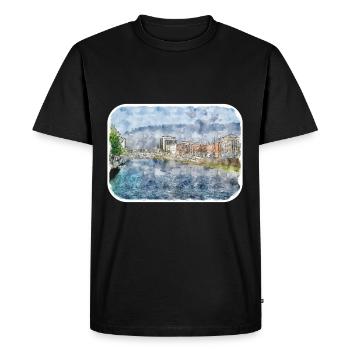 Dublin Irlande Royaume-Uni Aquarelle Sketch Illustration - T-shirt Premium bio Homme - noir - Devant - Nico (187cm)