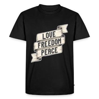 Love Freedom Peace. Love Freedom Tranquility - Men's Premium Organic T-Shirt - black - Front - Nico (187cm)
