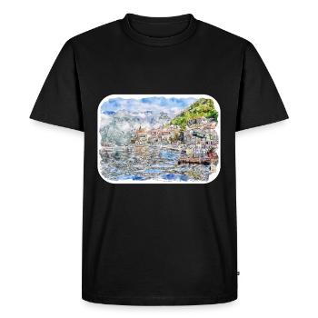 Montenegro Landmark Watercolor Sketch Illustration - Men's Premium Organic T-Shirt - black - Front - Nico (187cm)