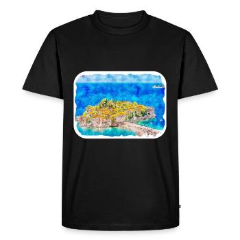 Montenegro Landmark Watercolor Sketch Illustration - Men's Premium Organic T-Shirt - black - Front - Nico (187cm)
