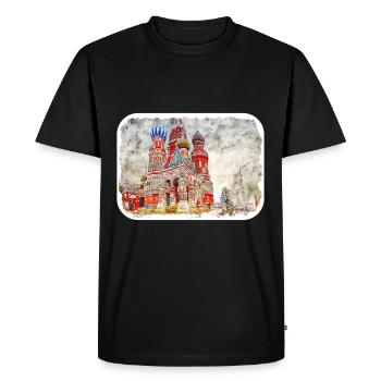 Moscou Russie Aquarelle Esquisse Dessin Dessiné - T-shirt Premium bio Homme - noir - Devant - Nico (187cm)