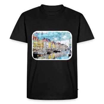 Copenhague Danemark Aquarelle Sketch Illustration - T-shirt Premium bio Homme - noir - Devant - Nico (187cm)