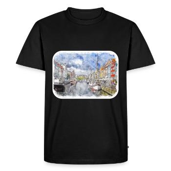 Copenhague Danemark Aquarelle Sketch Illustration - T-shirt Premium bio Homme - noir - Devant - Nico (187cm)