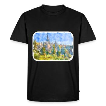 Roumanie Landmark Aquarelle Esquisse Dessin de peinture - T-shirt Premium bio Homme - noir - Devant - Nico (187cm)