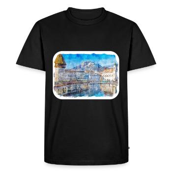 Lucerne Switzerland Watercolor Sketch Drawn Illust - Men's Premium Organic T-Shirt - black - Front - Nico (187cm)