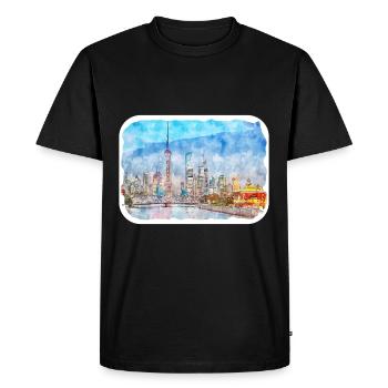 Shanghai Chine Aquarelle Esquisse Dessin Dessiné - T-shirt Premium bio Homme - noir - Devant - Nico (187cm)