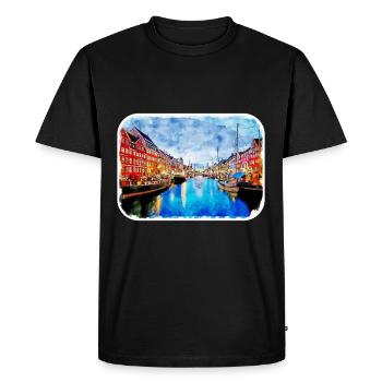 Copenhague Danemark Aquarelle Sketch Illustration - T-shirt Premium bio Homme - noir - Devant - Nico (187cm)