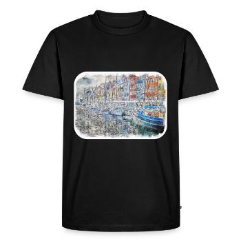 Copenhague Danemark Aquarelle Sketch Illustration - T-shirt Premium bio Homme - noir - Devant - Nico (187cm)