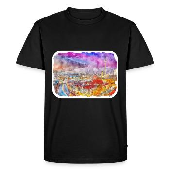 Berlin Allemagne Aquarelle Esquisse Dessinée Peinture - T-shirt Premium bio Homme - noir - Devant - Nico (187cm)