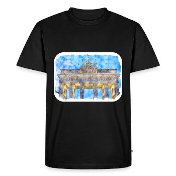 Berlin Allemagne Aquarelle Esquisse Dessinée Peinture - T-shirt Premium bio Homme - noir - Devant - Nico (187cm)