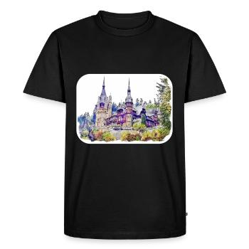 Roumanie Landmark Aquarelle Esquisse Dessin de peinture - T-shirt Premium bio Homme - noir - Devant - Nico (187cm)