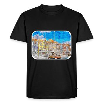 Copenhague Danemark Aquarelle Sketch Illustration - T-shirt Premium bio Homme - noir - Devant - Nico (187cm)