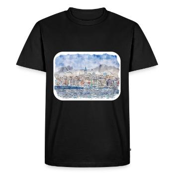 Dinde Aquarelle Esquisse Dessinée à la main Illustration - T-shirt Premium bio Homme - noir - Devant - Nico (187cm)