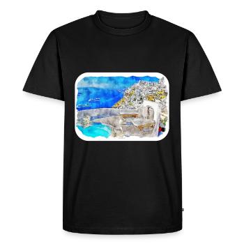 Santorin Grèce Aquarelle Esquisse Dessin Dessin - T-shirt Premium bio Homme - noir - Devant - Nico (187cm)