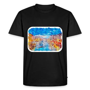 Venice Italy Watercolor Sketch Illustration - Men's Premium Organic T-Shirt - black - Front - Nico (187cm)