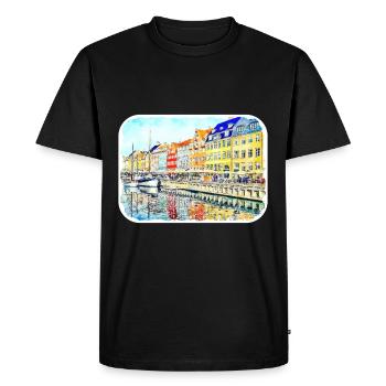 Copenhague Danemark Aquarelle Esquisse Dessinée Paintin - T-shirt Premium bio Homme - noir - Devant - Nico (187cm)