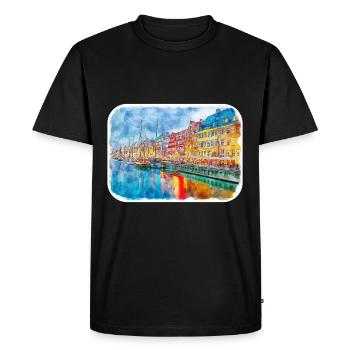 Copenhague Danemark Aquarelle Sketch Illustration - T-shirt Premium bio Homme - noir - Devant - Nico (187cm)