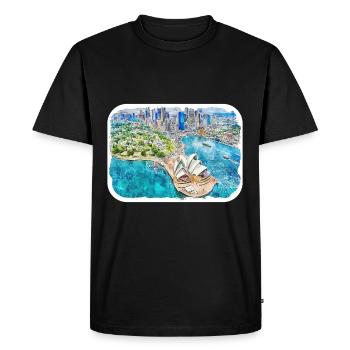 Australie Aquarelle Esquisse Dessinée à la Main Peinture - T-shirt Premium bio Homme - noir - Devant - Nico (187cm)