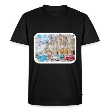 Habana Cuba Aquarelle Esquisse Dessinée Illustration - T-shirt Premium bio Homme - noir - Devant - Nico (187cm)