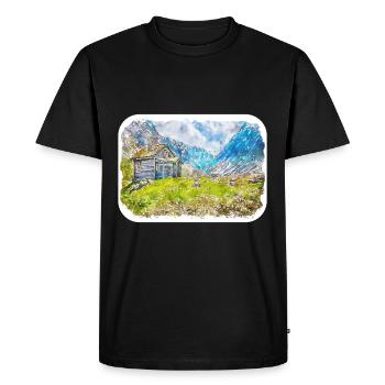 Norvège Aquarelle Esquisse Dessinée à la main Illustration - T-shirt Premium bio Homme - noir - Devant - Nico (187cm)