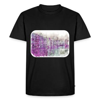 Amsterdam Netherlands Watercolor Sketch Drawing - Men's Premium Organic T-Shirt - black - Front - Nico (187cm)