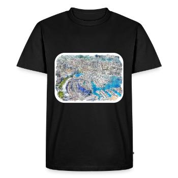 Monaco Landmark Aquarelle Esquisse Dessin de peinture - T-shirt Premium bio Homme - noir - Devant - Nico (187cm)