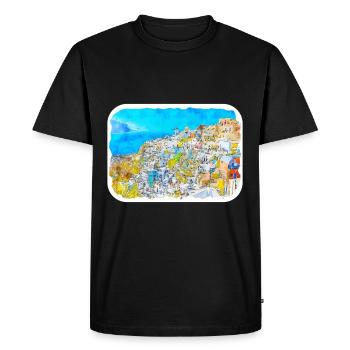 Santorin Grèce Aquarelle Esquisse Dessinée Illustrat - T-shirt Premium bio Homme - noir - Devant - Nico (187cm)