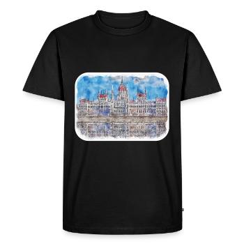 Budapest Hungary Watercolor Sketch Illustration - Men's Premium Organic T-Shirt - black - Front - Nico (187cm)